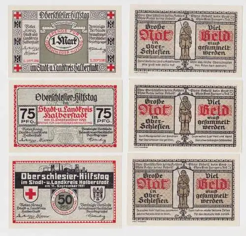 3 Banknoten Notgeld Oberschlesier Hilfstag Landkreis Halberstadt 1921 (144300)