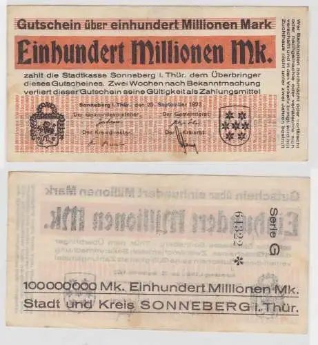 100 Millionen Mark Banknote Sonneberg in Thüringen 25.09.1923 (143640)