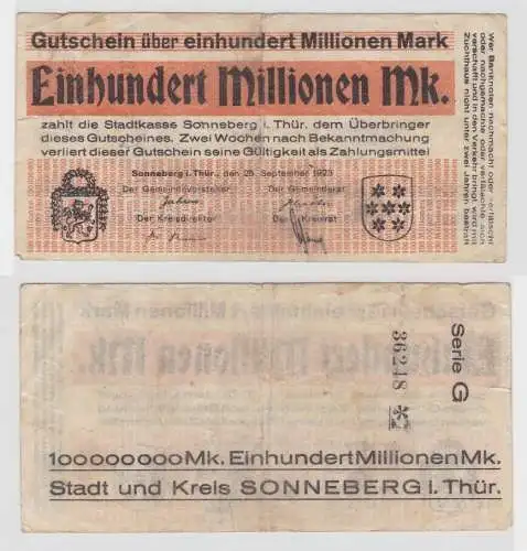 100 Millionen Mark Banknote Sonneberg in Thüringen 25.09.1923 (144237)
