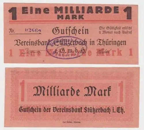 1 Miiliarde Mark Banknote Inflation Vereinsbank Stützerbach 1923 (144332)