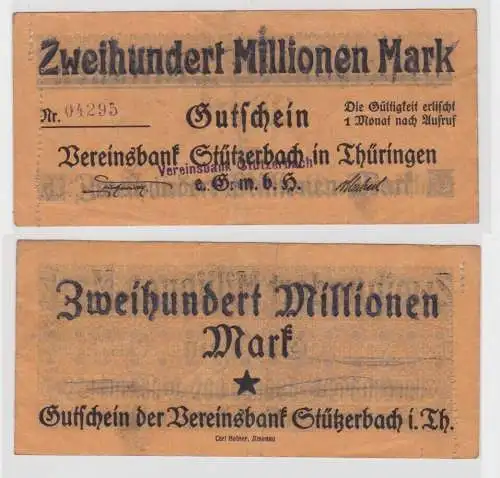 200 Millionen Mark Banknote Inflation Vereinsbank Stützerbach 1923 (144358)
