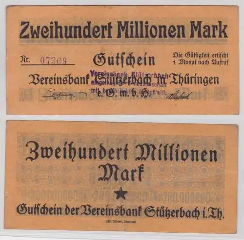200 Millionen Mark Banknote Inflation Vereinsbank Stützerbach 1923 (144015)