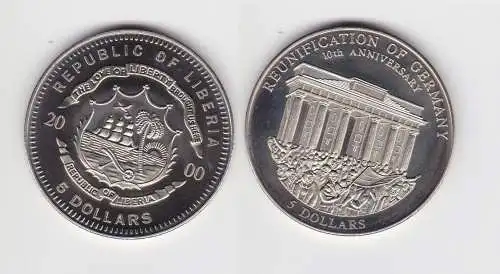 5 Dollar Nickel Münze Liberia 2000 Mauerfall, Berlin Brandenburger Tor (144182)