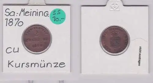 2 Pfennig Kupfer Münze Sachsen-Meiningen 1870 (120429)