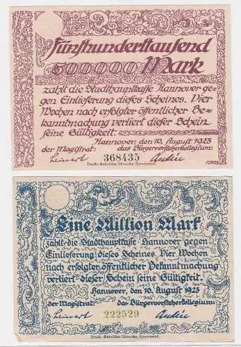 500000 & 1 Million Mark Banknoten Stadt Hannover 10.8.1923 (122599)