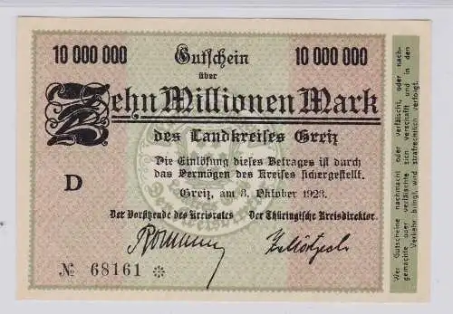 10 Millionen Mark Banknote Inflation Landkreis Greiz 3.10.1923 (125935)