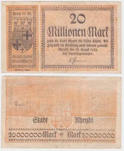 20 Millionen Mark Banknote Stadt Rheydt 28.08.1923 (122057)