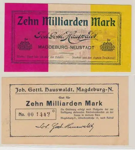 10 Milliarden Mark Banknote Magdeburg Neustadt Joh.Gottl.Hauswaldt 1923 (131395)