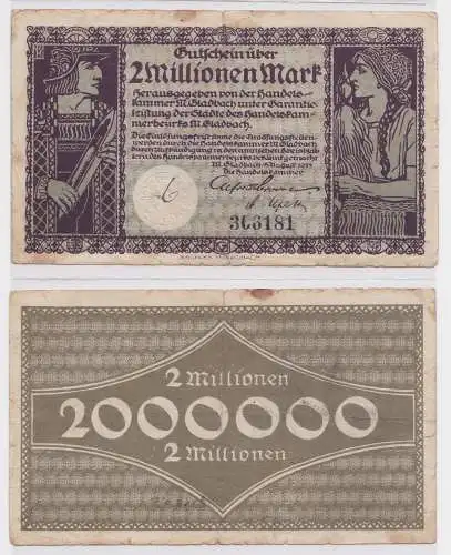 2 Millionen Mark Banknote Handelskammern Mönchen Gladbach 8.8.1923 (122615)