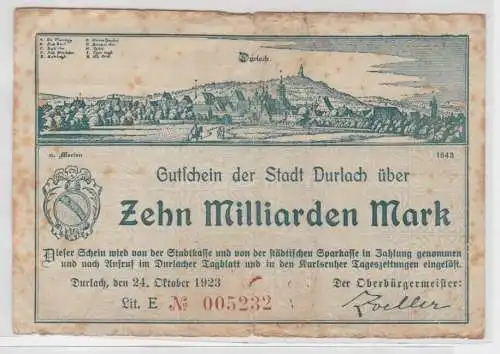 10 Milliarden Mark Banknote Inflation Stadt Durlach 24.10.1923 (134598)