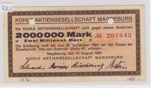 3 Millionen Mark Banknote Kohle AG Magdeburg 14.8.1923 (131624)