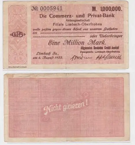 1 Million Mark Banknote Commerz & Privatbank Limbach 6.8.1923 (121443)