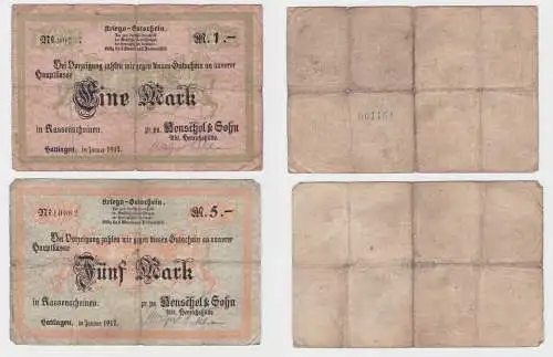 1 & 5 Mark Banknoten Notgeld Hattingen Henschel & Sohn 1917 (122094)