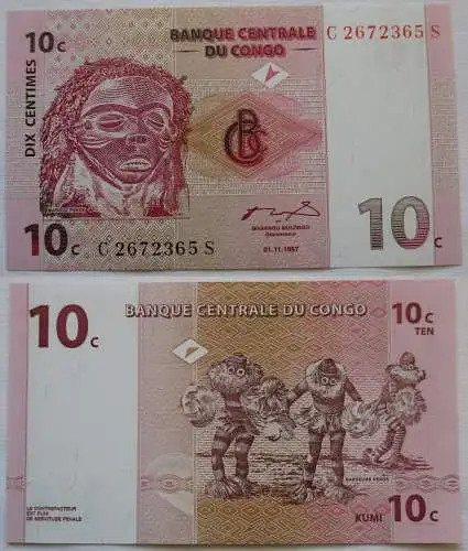 10 Centimes Banknote Kongo 1997 kassenfrisch (126608)