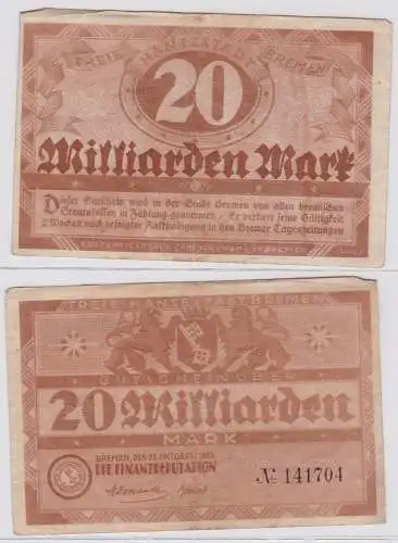 20 Milliarden Mark Banknote Freie Hansestadt Bremen 23.10.1923 (121589)