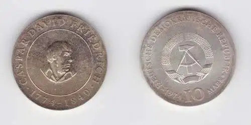DDR Gedenk Silber Münze 10 Mark Caspar David Friedrich 1974 Stgl. (136563)
