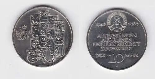 DDR Gedenk Münze 10 Mark 40.Jahrestag der DDR 1989 fast Stempelglanz (136836)