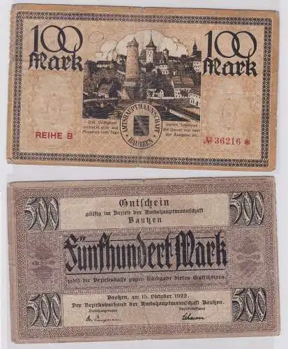 100 & 500 Mark Banknoten Amtshauptmannschaft 15.10.1922 (121684)