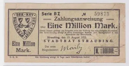 1 Million Mark Banknote Stadt Straubing 15.8.1923 (121351)