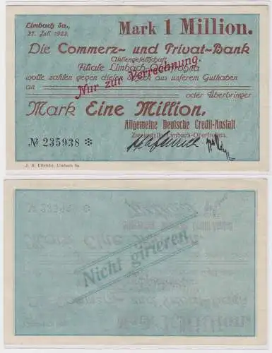 1 Million Mark Banknote Allg.dt.Creditanstalt Limbach 27.Juli 1923 (121538)