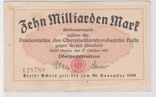 10 Milliarden Mark Banknote Oberpostdirektion Halle 27.10.1923 (121500)