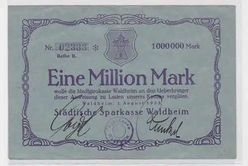 1 Million Mark Banknote Städtische Sparkasse Waldheim 1.8.1923 (121539)