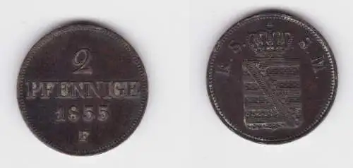2 Pfennig Kupfer Münze Sachsen 1855 F (100078)