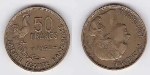 50 Franc Messing Münze Frankreich 1952 Hahn (119541)