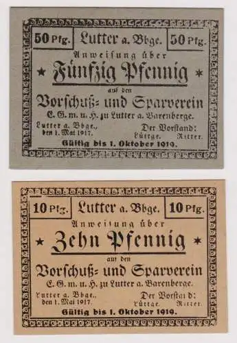 10 Pf/50 Pfennig Banknoten 1917 Lutter Vorschuß-& Sparverein E.G.m.u.H. (120598)