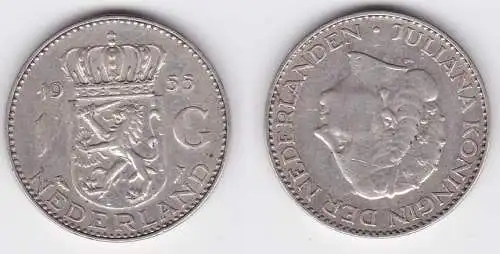 1 Gulden Silber Münze Niederlande 1955 (125408)