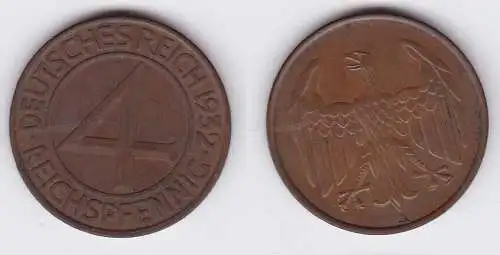 4 Pfennig Kupfer Münze Weimarer Republik 1932 A "Brüning Taler" (117730)