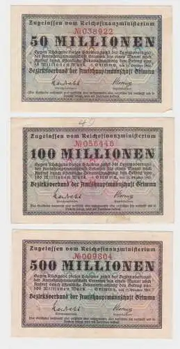 50, 100 & 500 Millionen Mark Banknoten Amtshauptmannschaft Grimma 1923 (135569)