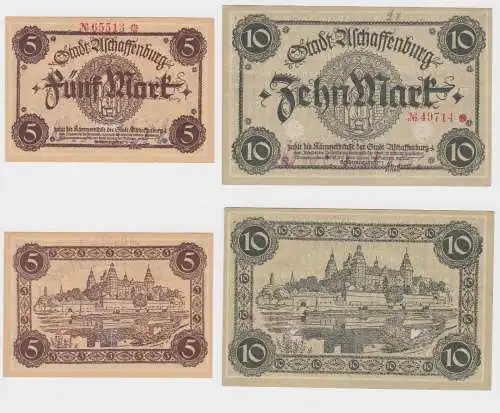 5 & 10 Mark Banknote Notgeld Stadt Aschaffenburg ohne Datum (120444)