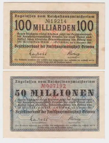 50 Millionen & 100 Mrd. Mark Banknoten Amtshauptmannschaft Grimma 1923 (135571)