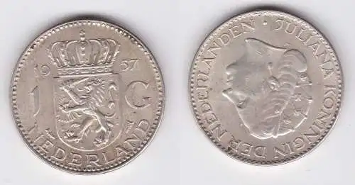 1 Gulden Silber Münze Niederlande 1957 (125058)