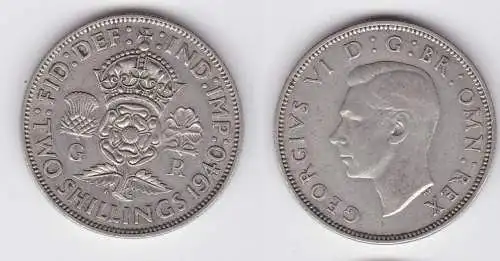 2 Schilling Silber Münze Großbrittanien George VI. 1940 (115686)