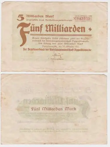 5 Milliarden Mark Banknote Amtshauptmannschaft Dippoldiswalde 28.10.1923(121013)