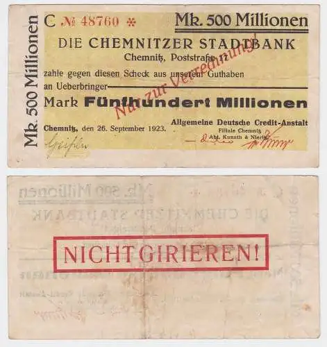 500 Millionen Mark Banknote Chemnitzer Stadtbank 26.09.1923 (122185)