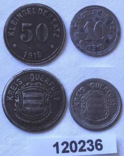 10 und 50 Pfennig Eisen Notmünze Kreis Querfurt 1918 (120236)