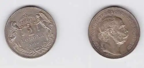 2 Kronen Silber Münze Ungarn 1913 ss/ vz (134348)