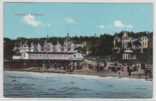 91536 Ak Ostseebad Zinnowitz Strandansicht mit Herrenbad 1912