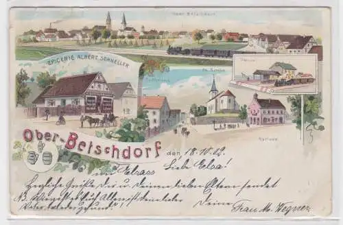 30797 Ak Lithographie Ober-Betschdorf im Elsass Gasthof, Bahnhof usw. 1902