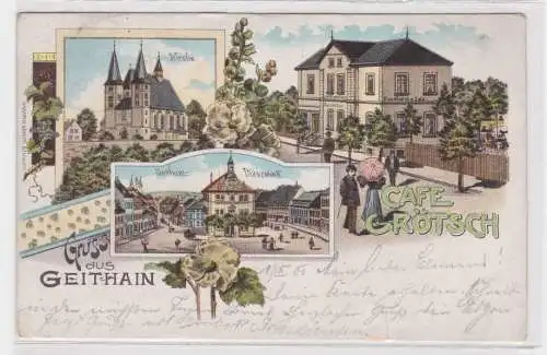 41291 Ak Lithographie Gruss aus Geithain Café Grötsch 1901