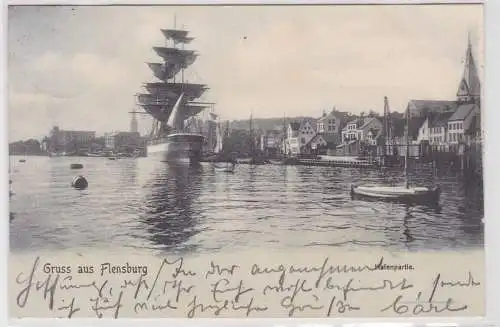 13679 Ak Gruss aus Flensburg - Partie am Hafen 1904