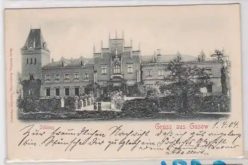 90554 Relief AK Gruss aus Gusow - Schloss mit Parkanlage 1904