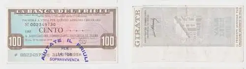 100 Lire Banknote Italien Italia La Banca del Friuli 22.12.1976 (151299)