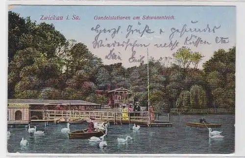 93076 AK Zwickau in Sachsen - Gondelstation am Schwanenteich 1918