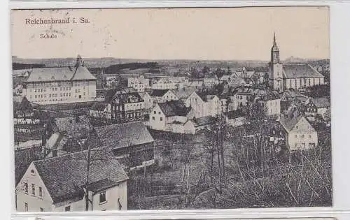 93248 AK Reichenbrand in Sachsen - Ortsansicht mit Schule und Kirche 1921