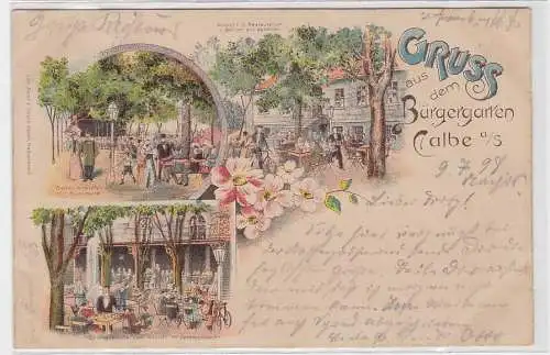 91891 Ak Lithographie Gruß aus dem Bürgergarten Calbe a.S. 1893