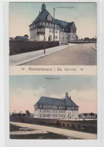 93376 AK Reichenbrand in Sachsen - Schule, Vorder- und Rückansicht um 1910